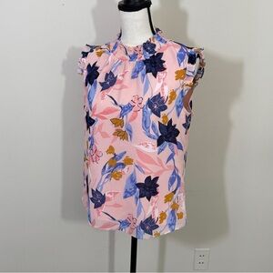 J. Crew Pink and Blue Floral Ruffle Blouse. Sz 4